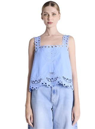 Tista Top with Straps and Embroidery - Light Blue