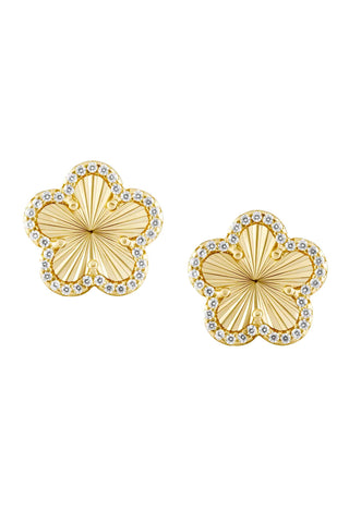 Yellow Gold Clover Studs with Pave Outline