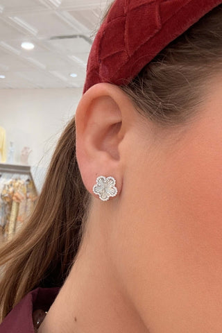 Adeline Pave Outline Clover Studs - Silver Earrings Sahira Monkee's of The Woodlands