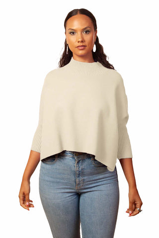 Kerisma Aja Sweater with 3/4 length sleeve and mock neck in Off White 
