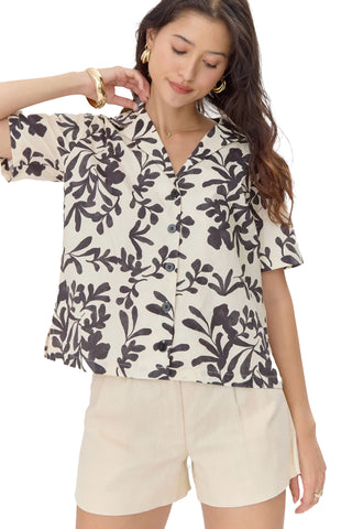 Greylin Aldo Vacation Shirt. Button Down with Black and Cream Floral Print