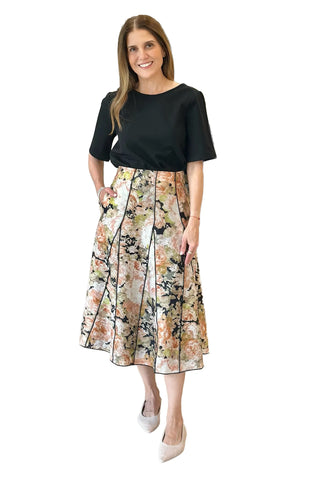 Amora Contract Stitched Midi Skirt - Black Multi