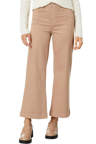 Paige Anessa Denim in French Latte Luxe Coating.  Camel-colored coated wide leg jeans with high waist and cuffed ankles