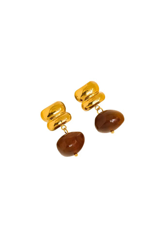 Annina 18k Gold Non-Tarnish Agate Drop Earrings - Yellow Gold Earrings Flanerie Monkee's of The Woodlands