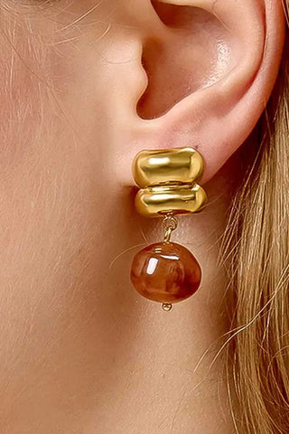 Annina 18k Gold Non-Tarnish Agate Drop Earrings - Yellow Gold Earrings Flanerie Monkee's of The Woodlands