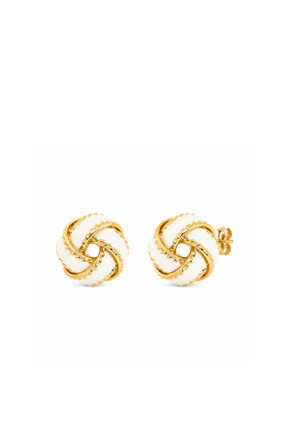 Astor 18k Gold Basket Weaved Ball Studs - White Earrings Flanerie Monkee's of The Woodlands