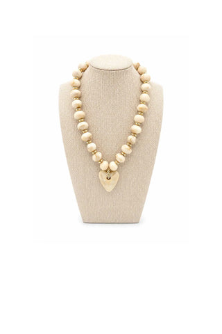 Athens Cream Beaded Necklace With Heart Charm - Cream Jewelry Gemelli Monkee's of The Woodlands