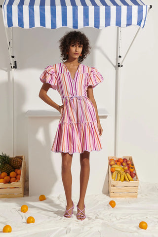 CeliaB Short Baba Dress in Pink and Purple Stripe