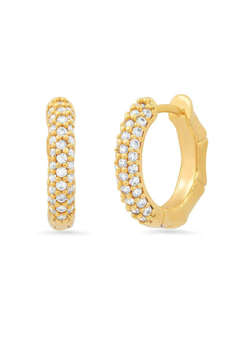 Bamboo Print And Pave Cz Reversible Huggies Earrings Tai Rittichai Monkee's of The Woodlands