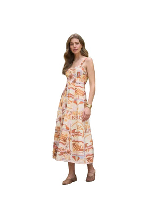 Beach Motif Sleeveless Sweetheart Midi Dress - Ivory Multi Dresses Moon River Monkee's of The Woodlands