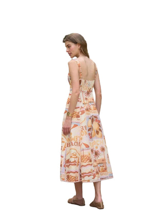 Beach Motif Sleeveless Sweetheart Midi Dress - Ivory Multi Dresses Moon River Monkee's of The Woodlands