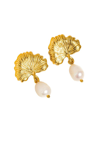 Beatrice 18k Gold Non-Tarnish Floral Pearl Earring - Yellow Gold Earrings Flanerie Monkee's of The Woodlands
