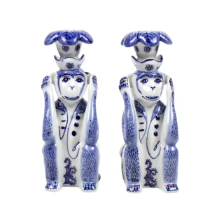 Grand millennial Blue and White Monkey Candlestick Holders