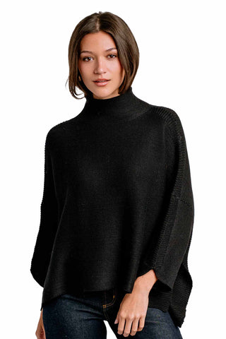 Kerisma Boho Sweater in Black. Black textured knit turtleneck sweater with relaxed fit and ribbed details