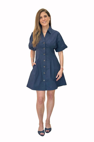Button Down Short Dress - Navy