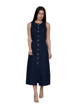Button Down Sleeveless Denim Midi Dress - Denim Dresses Moon River Monkee's of The Woodlands
