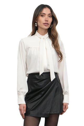 Greylin Cameron Button Up Neck Tie Blouse in Ivory. 