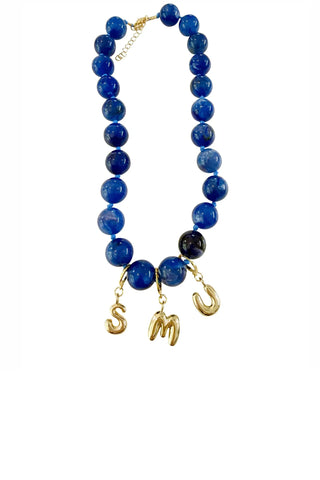 SMU Campus Game Day Blue Bubble Letter Beaded Necklace