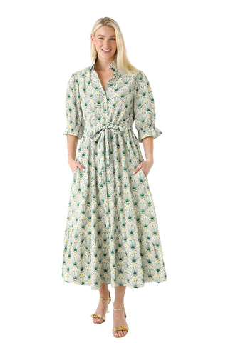 Holly Shae Catherine Dress in Fan Club. Midi Dress with Golf Ball and Club Pattern with Self-tie waist tie