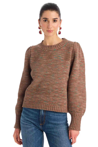 Allison New York Charlotte in Mocha. Brown Sweater with Puff Sleeves
