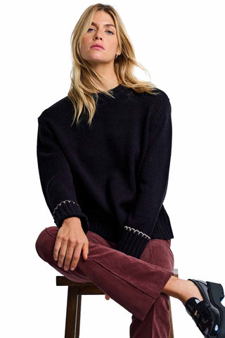 Lisa Todd Cuffs Up Sweater in Black with Contrast White Stitch Detailing