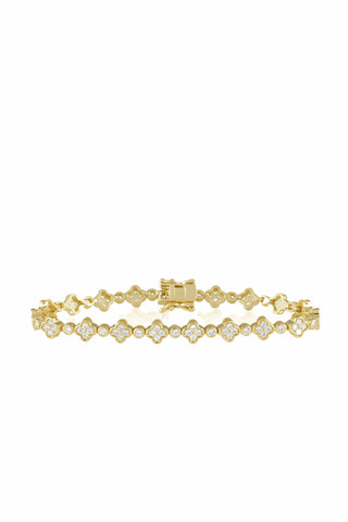 Sahira Delicate gold tennis bracelet with quatrefoil flower motifs and cubic zirconia stones 