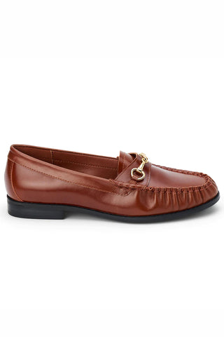 Matisse Danny Loafer. Brown leather loafer with gold bit detail and moccasin stitching