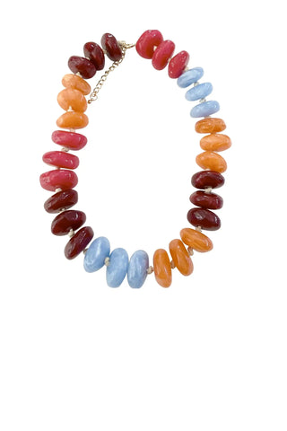 Delray Chunky Beaded Necklace - Maroon/Orange Mix