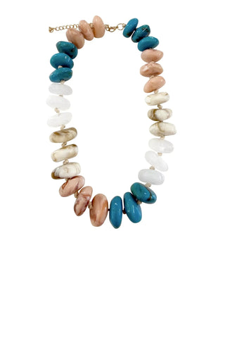 Delray Chunky Beaded Necklace - Tan/Teal Necklaces Gemelli Monkee's of The Woodlands