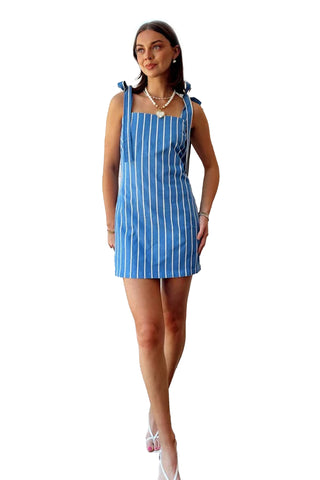 Denim Stripe Mini Dress - Blue Multi
