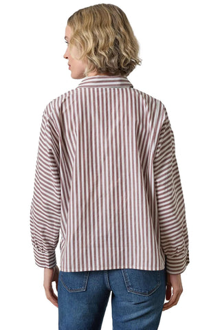 Dolman Sleeve Button Down Shirt - Chestnut Stripe Tops Lilla P Monkee's of The Woodlands
