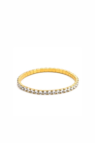 Gold stretch tennis bracelet with round cubic zirconia stones in prong settings