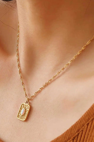 Elaine 18k Non-Tarnish Rectangle Stone Sun Necklace - Yellow Gold Necklaces Flanerie Monkee's of The Woodlands