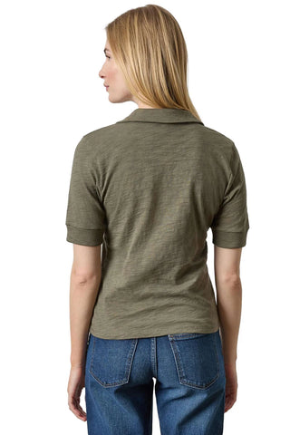 Elbow Sleeve Collared Split Neck - Olive Tops Lilla P Monkee's of The Woodlands