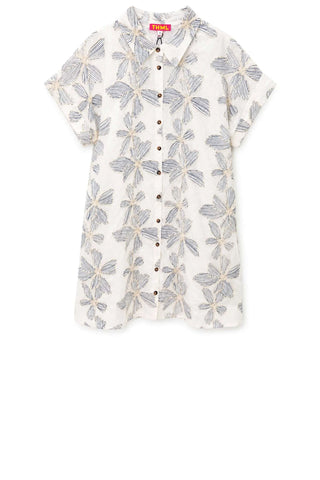 Embroidery Floral Short Sleeve Dress - Cream/Navy Dresses THML Monkee's of The Woodlands