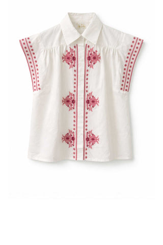 Esmeralda Blouse - White / Blush Tops Bindu Monkee's of The Woodlands