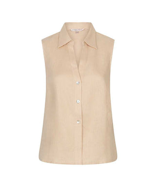 Beige sleeveless blouse on a white background