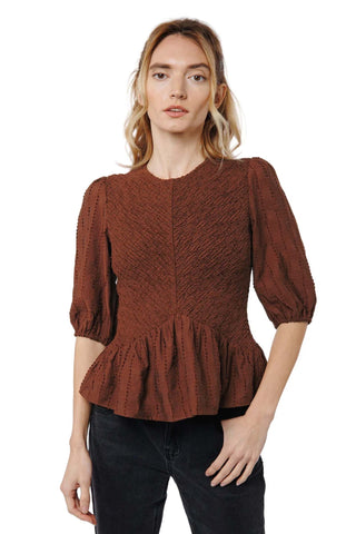 Ciebon Esra Smocked Top in Brown 