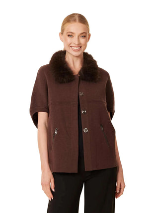 Faux Fur Trim Cardigan - Espresso Sweaters Dolce Cabo Monkee's of The Woodlands