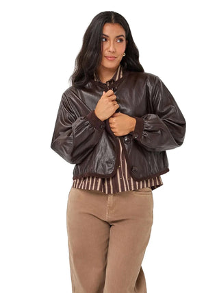 Faux Leather Crinkle Jacket - Cacao Jackets Esqualo Monkee's of The Woodlands