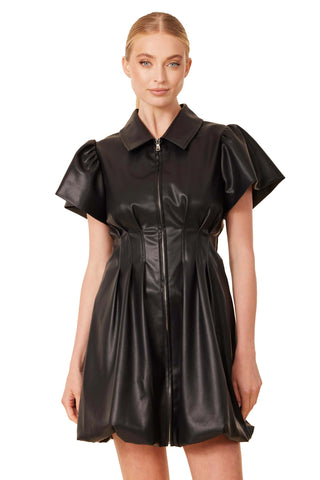 Dolce Cabo Faux Leather Zip Bubble Dress - Black