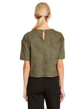 Faux Suede Cropped Tee - Olive Tops Dolce Cabo Monkee's of The Woodlands
