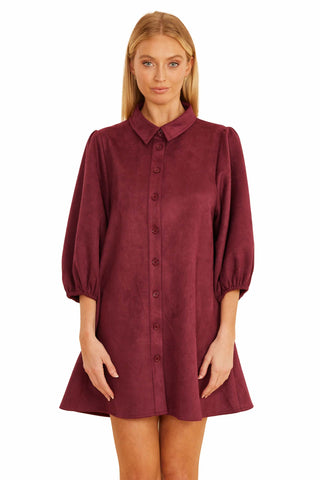 Dolce Cabo Faux Suede Puff Sleeve Dress - Burgundy