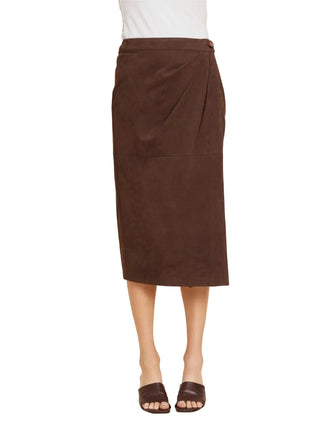Faux Suede Ruched Wrap Skirt - Coffee Skirts Dolce Cabo Monkee's of The Woodlands