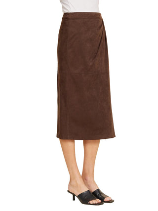 Faux Suede Ruched Wrap Skirt - Coffee Skirts Dolce Cabo Monkee's of The Woodlands