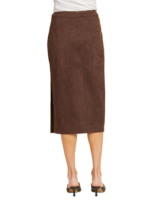 Faux Suede Ruched Wrap Skirt - Coffee Skirts Dolce Cabo Monkee's of The Woodlands