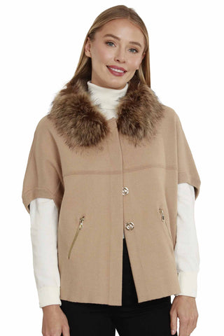 Dolce Cabo Faux Fur Trimmed Cardigan - Camel