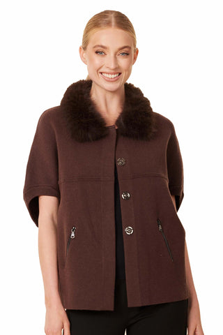 Dolce Cabo Faux Fur Trimmed Cardigan - Espresso