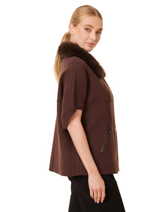 Faux Fur Trim Cardigan - Espresso Sweaters Dolce Cabo Monkee's of The Woodlands