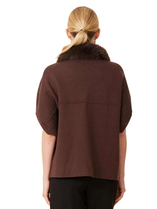 Faux Fur Trim Cardigan - Espresso Sweaters Dolce Cabo Monkee's of The Woodlands